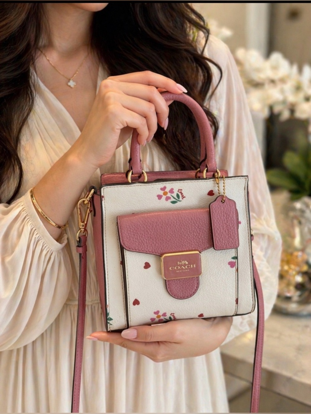 Coach Mini Box Bag in Cream and Pink Floral🌺🌸🌸🌸🌸🌸